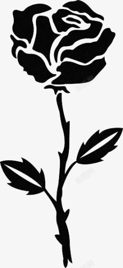 黑色玫瑰剪影简笔画黑色手绘玫瑰花图标高清图片