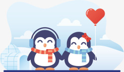 情人节卡通企鹅约会装饰素材