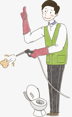 清洁工手绘卡通清理马桶的男人高清图片