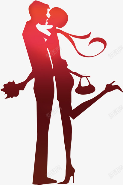 红色墨迹情侣剪影png免抠素材_新图网 https://ixintu.com 剪影 墨迹 情侣 红色 黑白男女