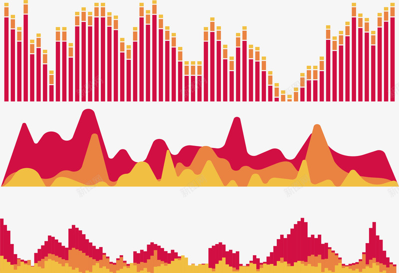 枚红色黄色波纹图png免抠素材_新图网 https://ixintu.com 条形图 枚红色 波形图 矢量素材 黄色