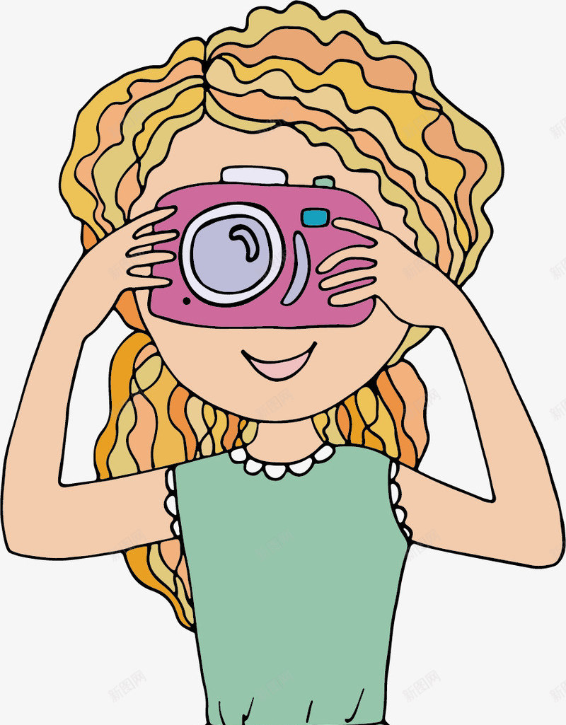 卷毛女孩png免抠素材_新图网 https://ixintu.com 人像 卷发 可爱 女孩 手绘 相机 粉色 金发 镜头