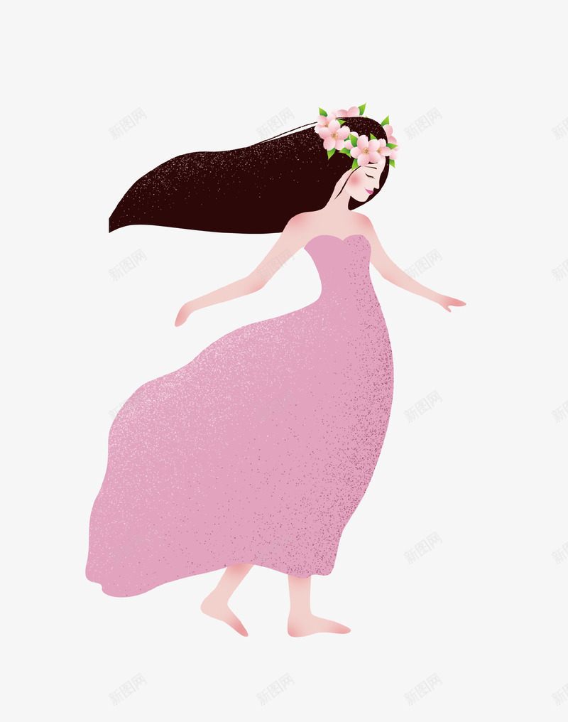 紫色卡通手绘春季少女插画psd免抠素材_新图网 https://ixintu.com 卡通手绘 少女 插画 春季 紫色 花环 长发