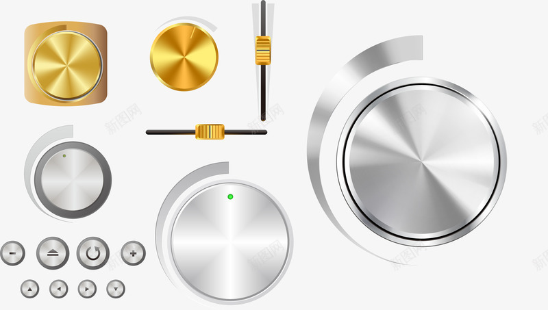 音量旋钮图标png_新图网 https://ixintu.com EPS格式 旋钮 金属 金色 银色 音乐 音响设备 音量