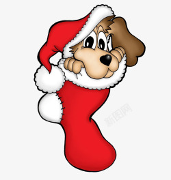 圣诞袜里的糖果卡通圣诞袜里的小狗图高清图片