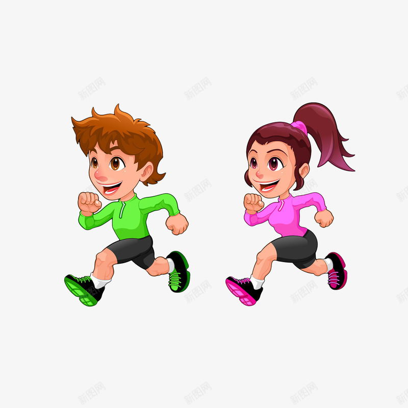 卡通跑步比赛的男女psd免抠素材_新图网 https://ixintu.com 卡通手绘 大步伐 快跑 跑步比赛 跑步男女