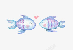 装饰画微笑手绘水彩情侣鱼高清图片