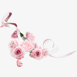 玫瑰角边粉色玫瑰丝带角边效果图高清图片