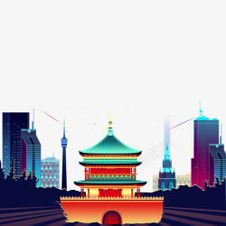 彩色高楼上海进博会炫彩宣传画图高清图片