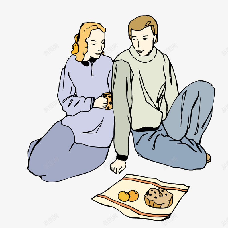 坐在地上吃东西的情侣png免抠素材_新图网 https://ixintu.com 东西 地上 情侣