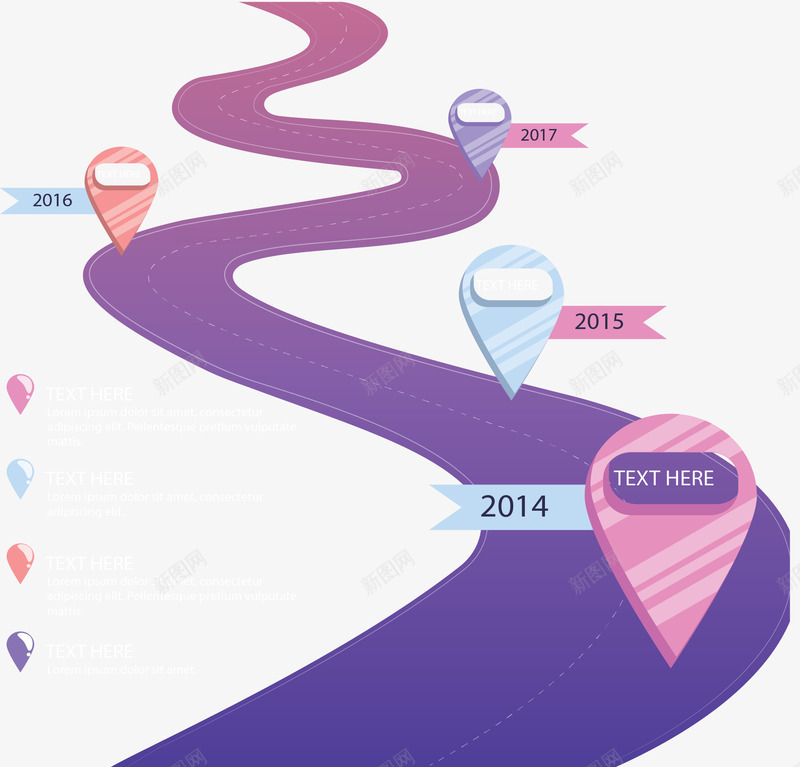 紫色弯道流程图表矢量图ai免抠素材_新图网 https://ixintu.com 信息图表 弯道 时间轴 流程图 矢量png 紫色弯道 矢量图