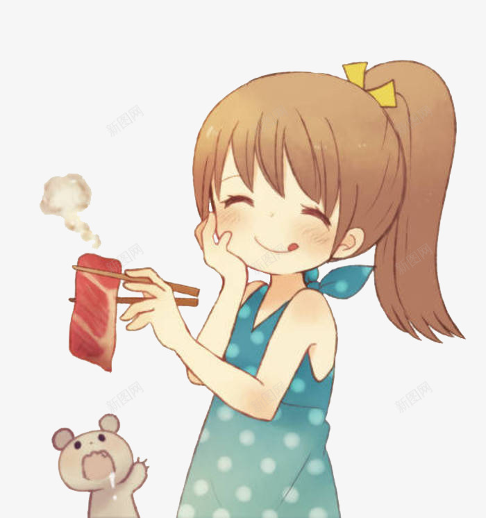 喂肉的小姑娘png免抠素材_新图网 https://ixintu.com 卡通 可爱 小熊吃肉 手绘