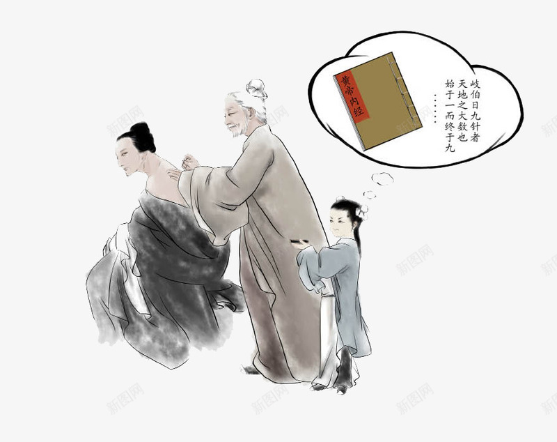 针灸png免抠素材_新图网 https://ixintu.com 中医 医疗 手绘 插画 水墨 皇帝内经 艾灸 艾灸宣传 针灸疗法