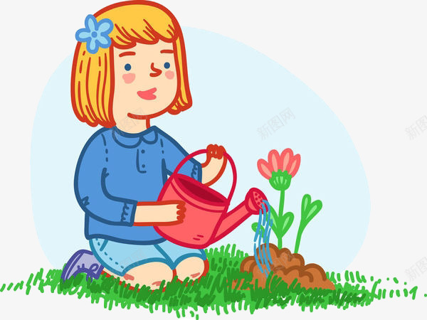 细心浇花的女孩png免抠素材_新图网 https://ixintu.com 卡通手绘 卡通花圃 开心 教育 花园 装饰