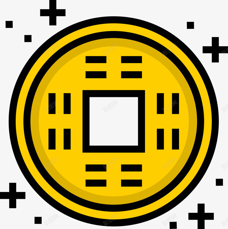 黄色铜币图标png_新图网 https://ixintu.com 中国风ico 中国风图标 古代铜币 图标icon 金币 钱币