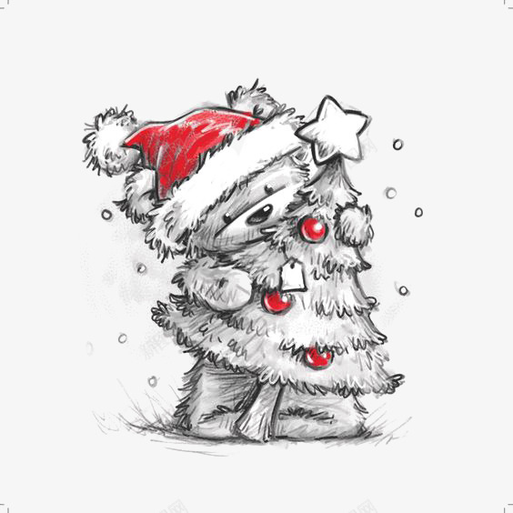 素描小熊png免抠素材_新图网 https://ixintu.com 卡通小熊 圣诞帽 圣诞插画 圣诞树 手绘小熊 铃铛