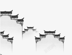 中式对称建筑徽派建筑高清图片