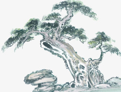 绘画松树素材古松山石水墨画高清图片