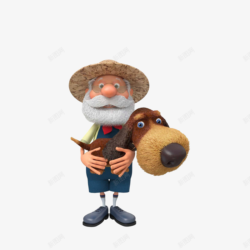 抱着狗的老人效果图png免抠素材_新图网 https://ixintu.com 农夫 卡通成人 抱着小狗的老人 效果图 白胡子老人 长胡子的男人