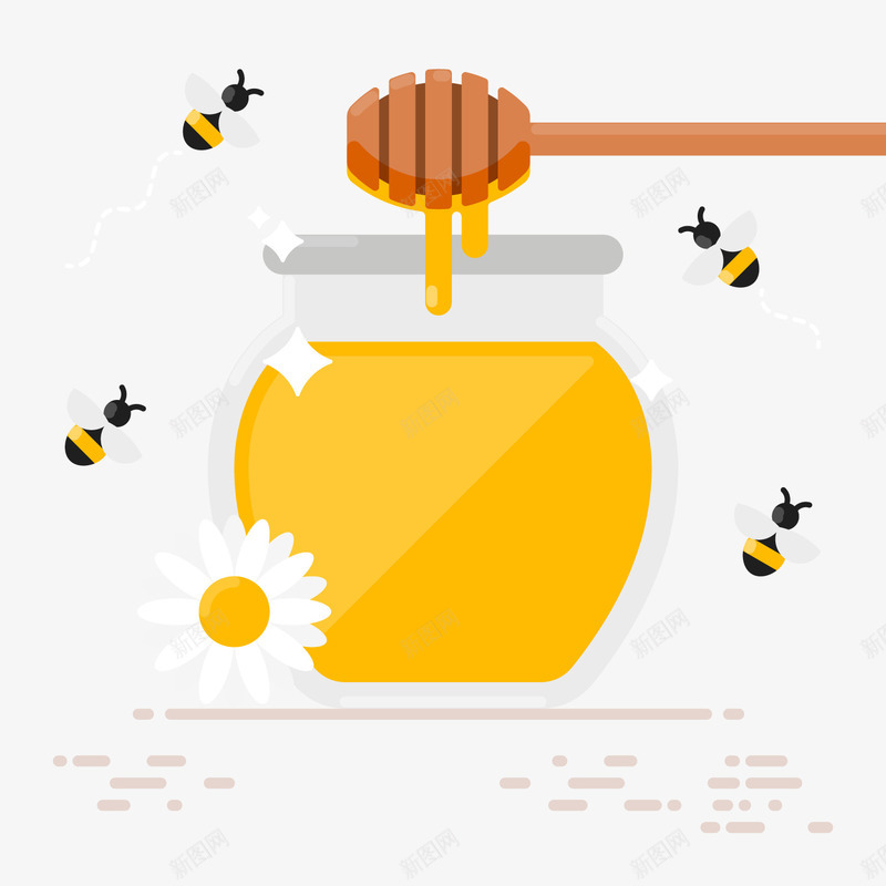沾蜂蜜的搅拌棒矢量图ai免抠素材_新图网 https://ixintu.com 手绘 搅拌棒 糖罐 花朵 蜂蜜 蜜蜂 食物 矢量图