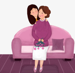 温馨沙发母亲节温馨插画女儿与妈妈高清图片