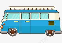 水彩汽车手绘蓝色大巴车图高清图片