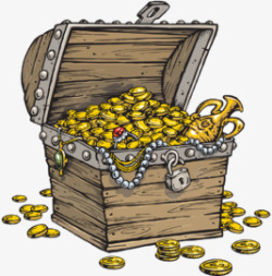 创意花盆中的钱币箱子中的金银财宝高清图片