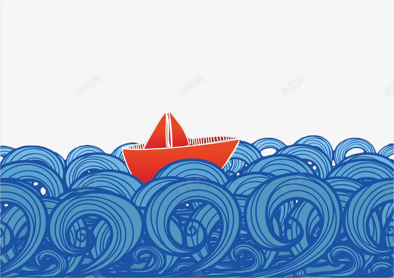 海浪中行驶的帆船png免抠素材_新图网 https://ixintu.com 大海 帆船 手绘 水纹样 浪潮 海浪 蓝色