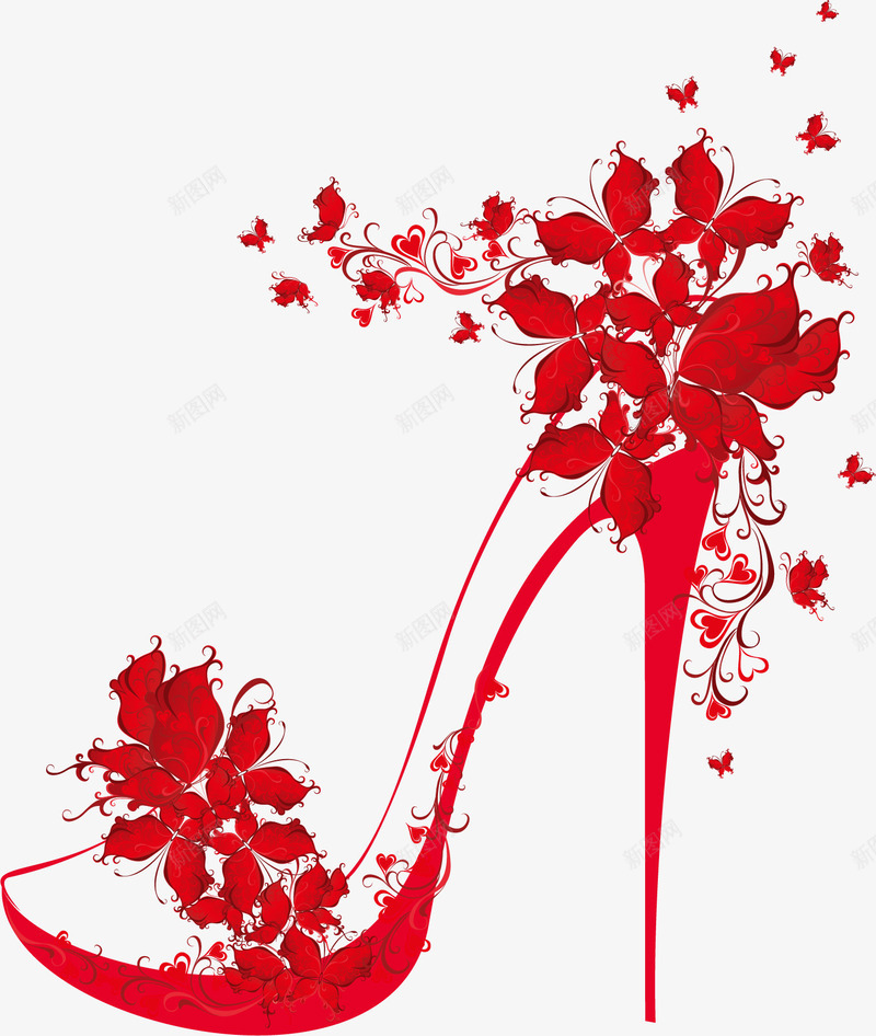 红色花朵鞋png免抠素材_新图网 https://ixintu.com 花朵鞋 花纹少女系列 鞋子 高跟鞋