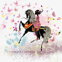 骑马的少女插画素材