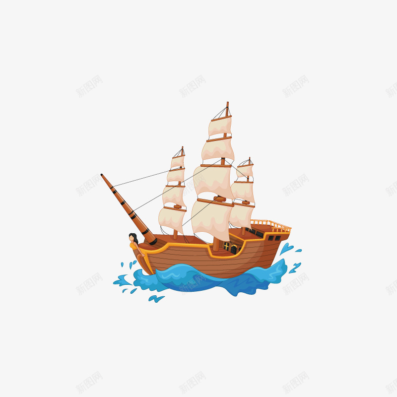 卡通手绘帆船装饰png免抠素材_新图网 https://ixintu.com 创意 动漫动画 卡通手绘 帆船 海水 装饰