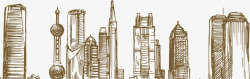 手绘城市高楼都市素材
