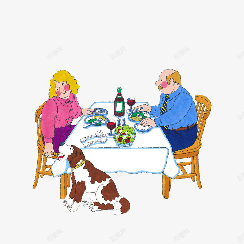 卡通喂小狗吃东西的女主人png免抠素材_新图网 https://ixintu.com 吃晚餐的男女 喂狗吃东西的女主人 棕色白色狗 狗吃东西