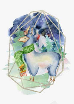 羊驼免扣PNG图带着绿色围巾的羊驼高清图片