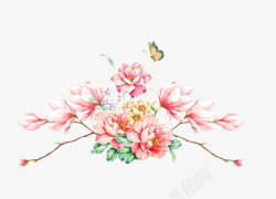 手绘花朵与蝴蝶装饰素材