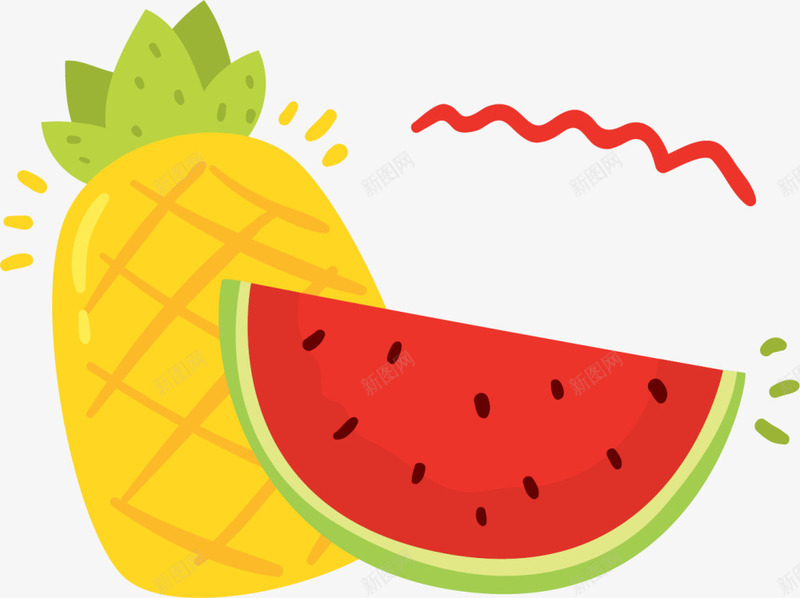 夏季水果西瓜菠萝png免抠素材_新图网 https://ixintu.com 一个菠萝 一片西瓜 凤梨 夏季水果 橙色菠萝 红色西瓜