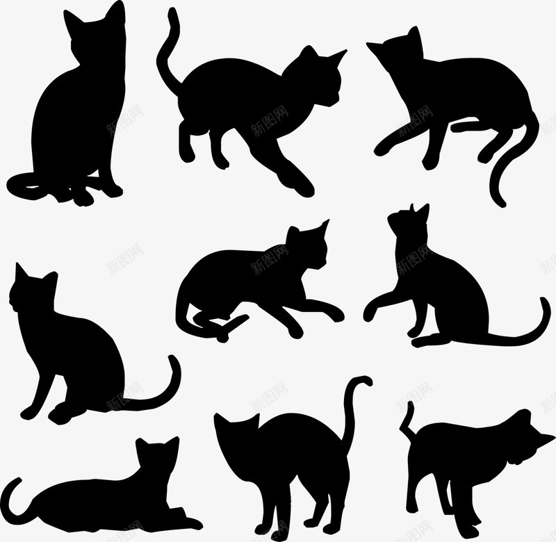 猫咪动作剪影图标png_新图网 https://ixintu.com 剪影 动作 动物 可爱的 姿势 尾巴 手绘 猫咪