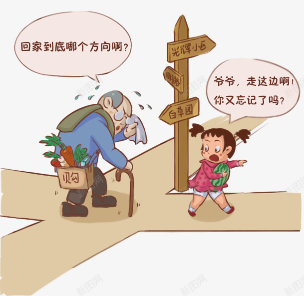 关爱老人png免抠素材_新图网 https://ixintu.com 人物 人物插画 卡通人物 孙女 忘记 插画 爷爷 老人