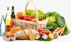 篮子里的面包水果蔬菜食材高清图片