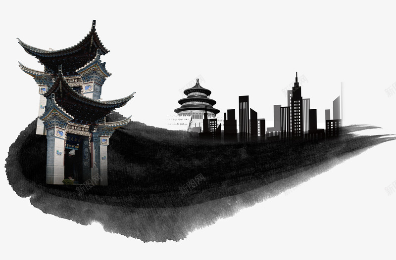 水墨画png免抠素材_新图网 https://ixintu.com 中国风 墨迹 复古建筑 水墨画 画室宣传单水墨画 背景装饰