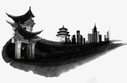 上海复古建筑水墨画高清图片