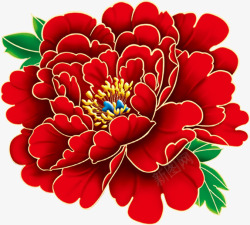 盛开的牡丹花红色手绘盛开牡丹花七夕情人节高清图片