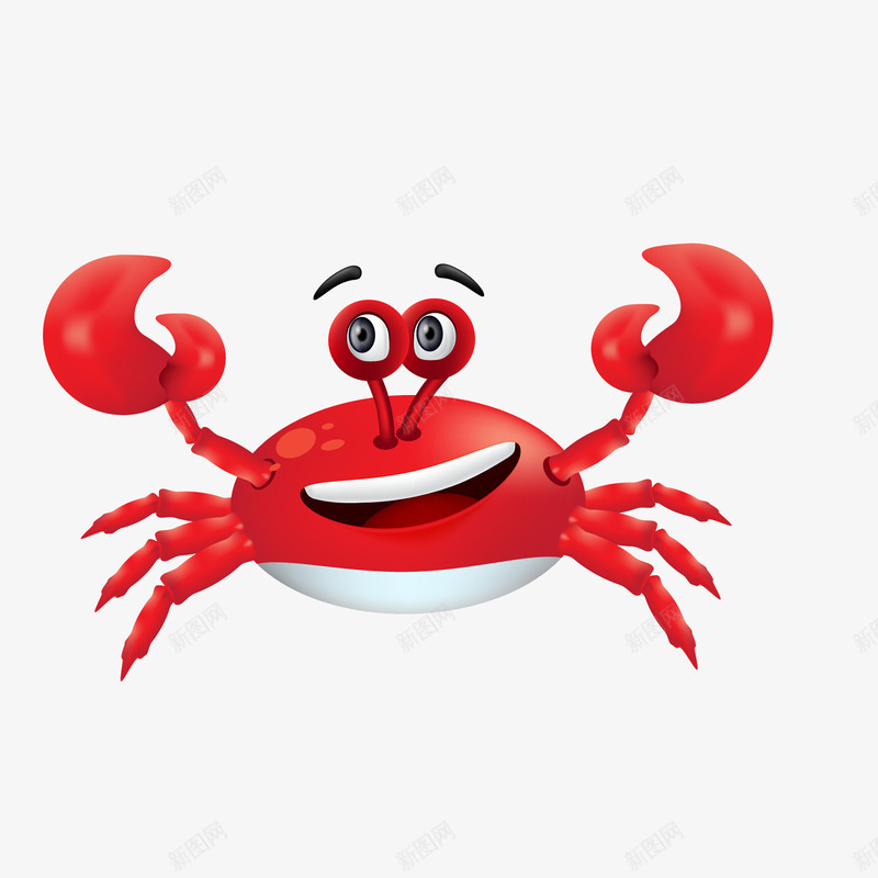 卡通红色的大螃蟹矢量图ai免抠素材_新图网 https://ixintu.com 动物设计 卡通 大螃蟹 海鲜 笑脸 红色 矢量图