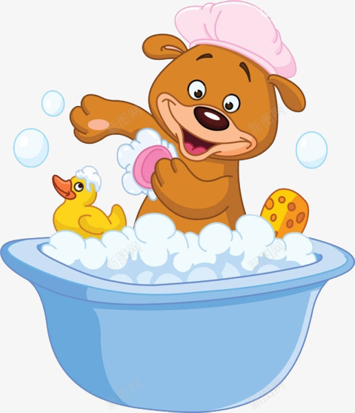 洗澡的小熊png免抠素材_新图网 https://ixintu.com 免抠 卡通 可爱 小熊 洗澡