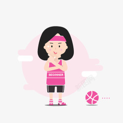 打篮球的粉色齐肩发少女素材