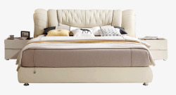美式现代床头柜简约白色双人床高清图片
