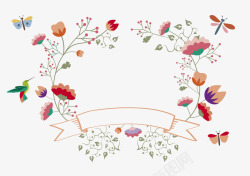 花环和蝴蝶手绘花丛元素矢量图高清图片