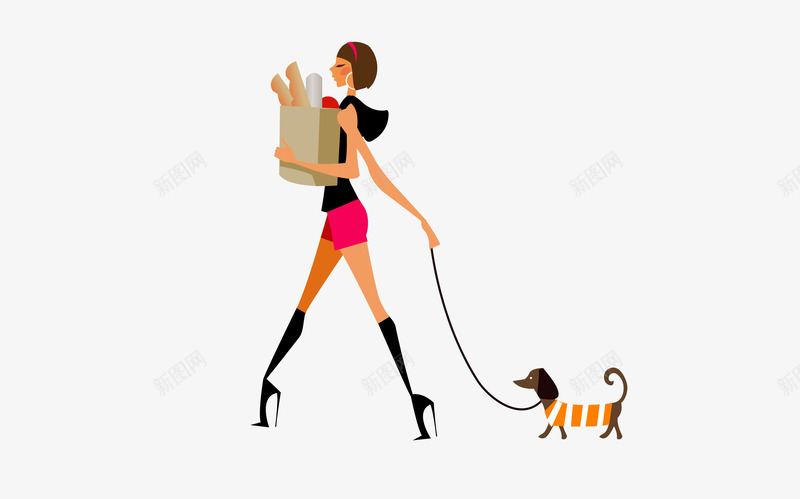 购物的女性png免抠素材_新图网 https://ixintu.com 女性 小狗 散步 购物 选购