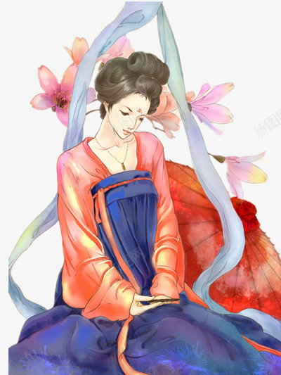 唯美古代少女png免抠素材_新图网 https://ixintu.com 手绘 插画 装饰