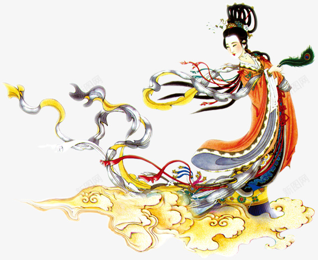中国画云中仙子中秋png免抠素材_新图网 https://ixintu.com 中国画 中秋 仙子